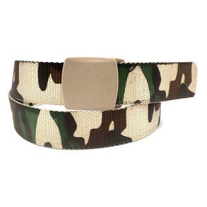 Men’s Beige Camo Nylon Military Tactical Webbing Belt Plastic Buckle Size Medium